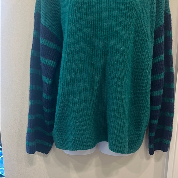 Loft Green and Black Striped Women's Sweater- large - Picture 5 of 6